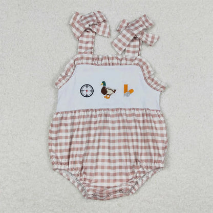 Wholesale Newborn Romper Floral Blue Jumpsuit Embroidery Chicken Toddler Kid Children Summer Matching Baby Boy Girl One-Piece