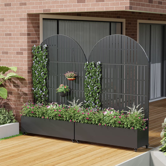 Planter Box with Trellis Iron Black Arch Vertical Fence Style 72X47X16In 3-Piece Set