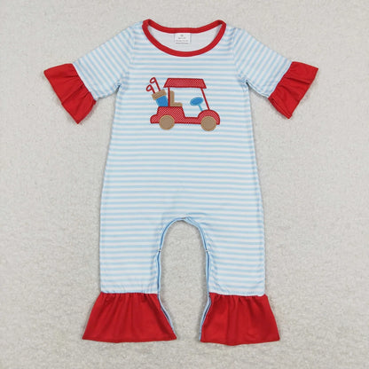 Wholesale Newborn Romper Floral Blue Jumpsuit Embroidery Chicken Toddler Kid Children Summer Matching Baby Boy Girl One-Piece
