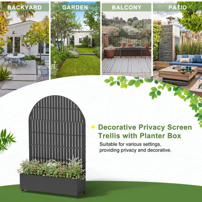 Planter Box with Trellis Iron Black Arch Vertical Fence Style 72X47X16In 3-Piece Set