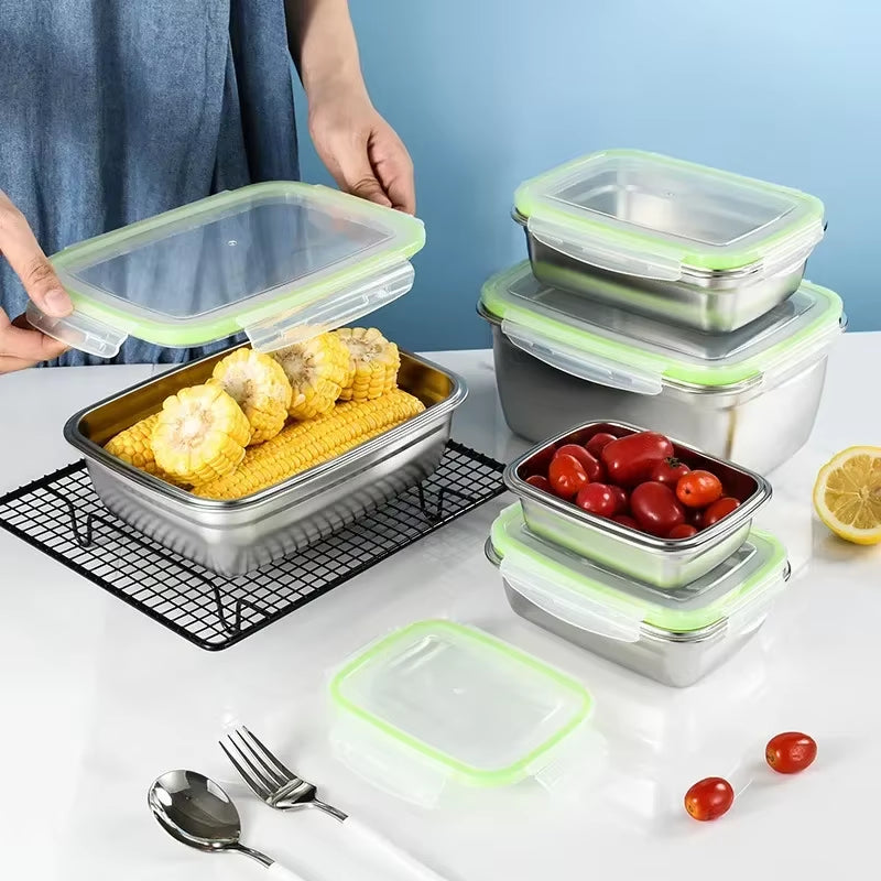 Stainless Steel Food Storage Container Fresh Keeping Crisper Box Insulated Kitchen Sealing Home Office Organizer Kitchen Items