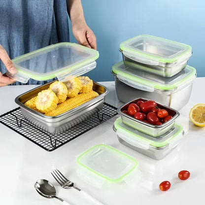 Stainless Steel Food Storage Container Fresh Keeping Crisper Box Insulated Kitchen Sealing Home Office Organizer Kitchen Items