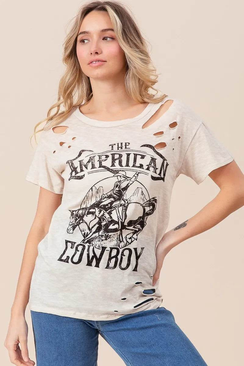 Bibi Cotton Slub Laser Top American Cow Boy Graphic