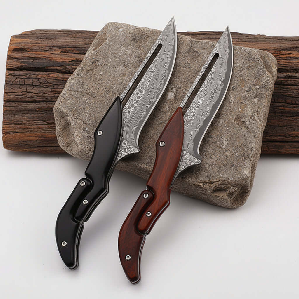 Damascus Steel Folding Knife – High Hardness Self-Defense Pocket Knife for Men | EDC Survival Knife