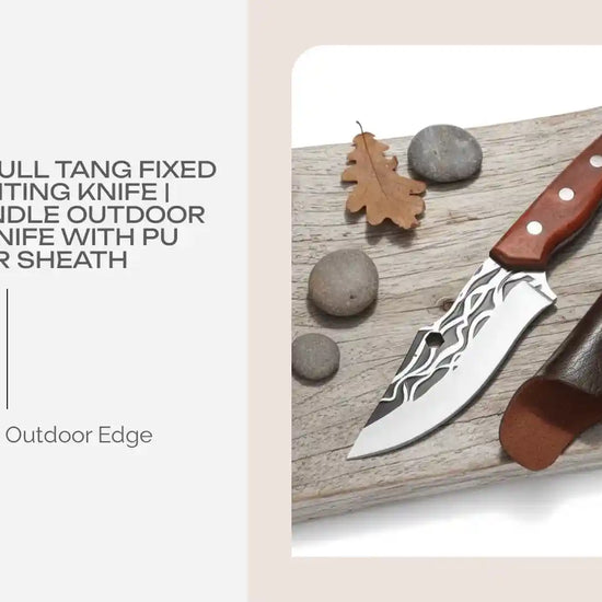 Sharp Edge Full Tang Fixed Blade Hunting Knife | Wooden Handle Outdoor Camping Knife with PU Leather Sheath by@Outfy
